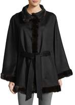 Thumbnail for your product : Sofia Cashmere Belted Cashmere Cape w/ Cross Cut Mink Fur Trim