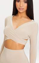 Thumbnail for your product : PrettyLittleThing Black Slinky Long Sleeve Wrap Drape Crop Top