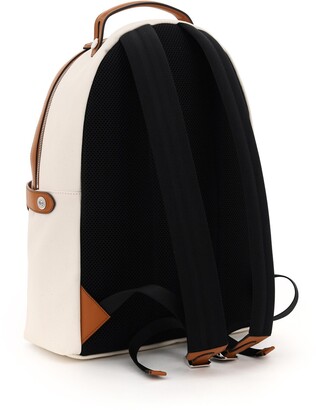 Fendi ESSENTIAL BACKPACK IN CANVAS AND LEATHER OS Beige,Brown Cotton,Leather