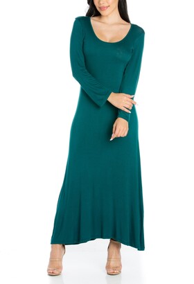 Women's Long Sleeve Side Slit Fitted Maxi Dress 24seven Comfort