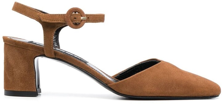 camel block heel pump