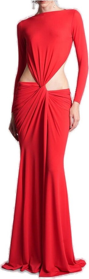 Alex Perry Long Sleeve Twist Crepe Jersey Gown