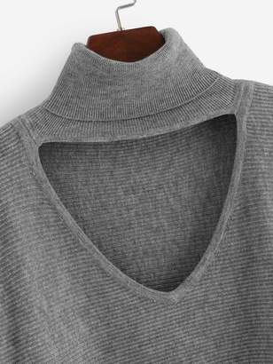 Shein V-cut Choker Neck Dip Hem Sweater