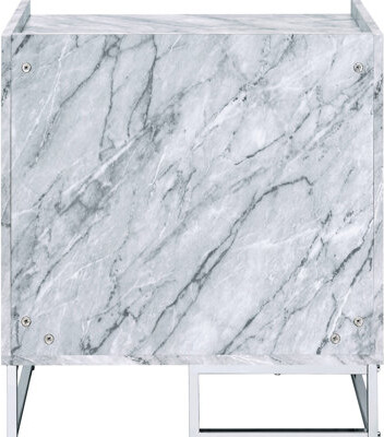 Latitude Run White Printed Faux Marble Accent Table & - Drawer And Shelf For Home Organization Chic Living Room With Top Bottom