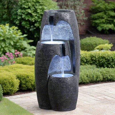 Brayden Studio 3-Tier Cascading Urn Outdoor Water Fountain with LED Lighting, Adjustable Flow, and Weather-Resistant Design