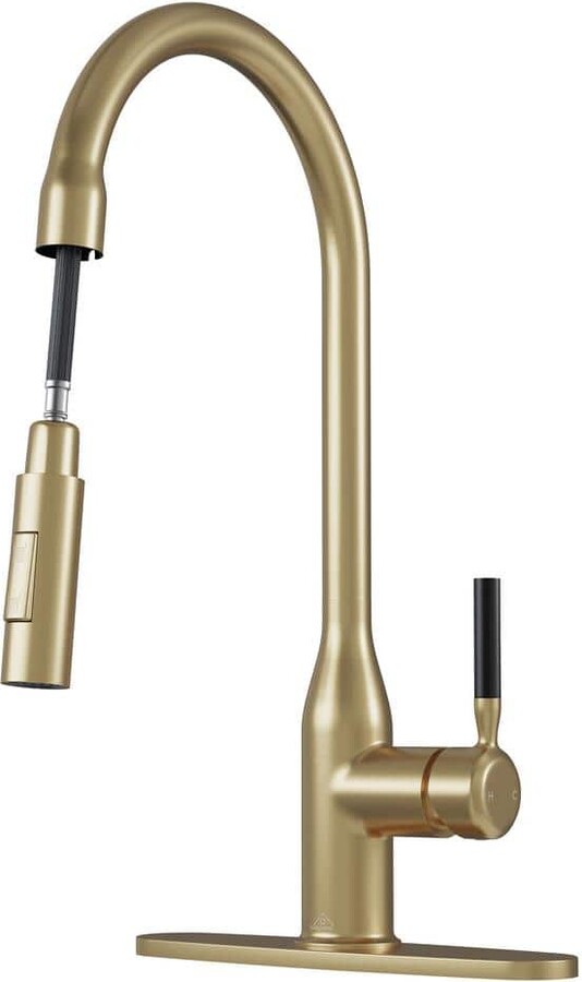 CASAINC Single Handle Pull Down Sprayer Kitchen Faucet with Advanced Spray, Pull Out Spray Wand, and Deckplate in Brushed Gold