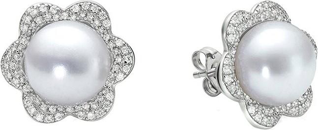 BELPEARL Silver 11-10mm Freshwater Pearl CZ Earrings