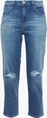 J Brand Cropped distressed faded high-rise slim-leg jeans