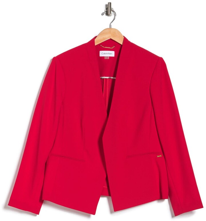 YUNY Womens Lapel Fit Solid Pockets Mid-Long Plus Size Blazer Jackets Red 5XL 