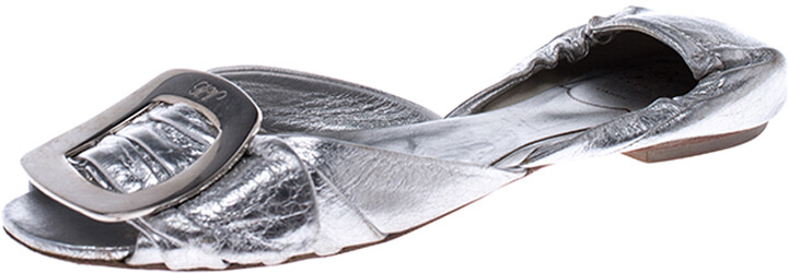 silver open toe flats