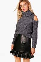 Thumbnail for your product : boohoo Cut Out Shoulder Roll Neck Jumper