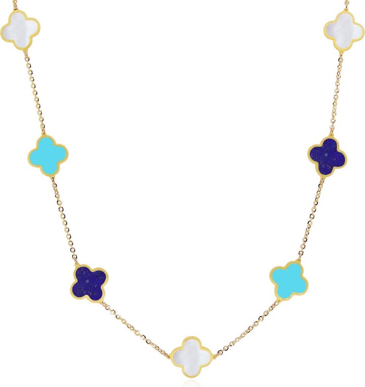 The Lovery Fine Jewelry Small Blue Mixed Clover Necklace