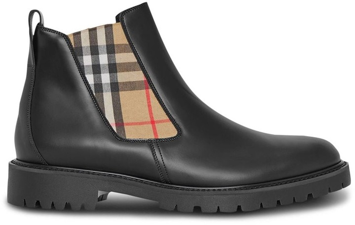 vintage check detail leather chelsea boots
