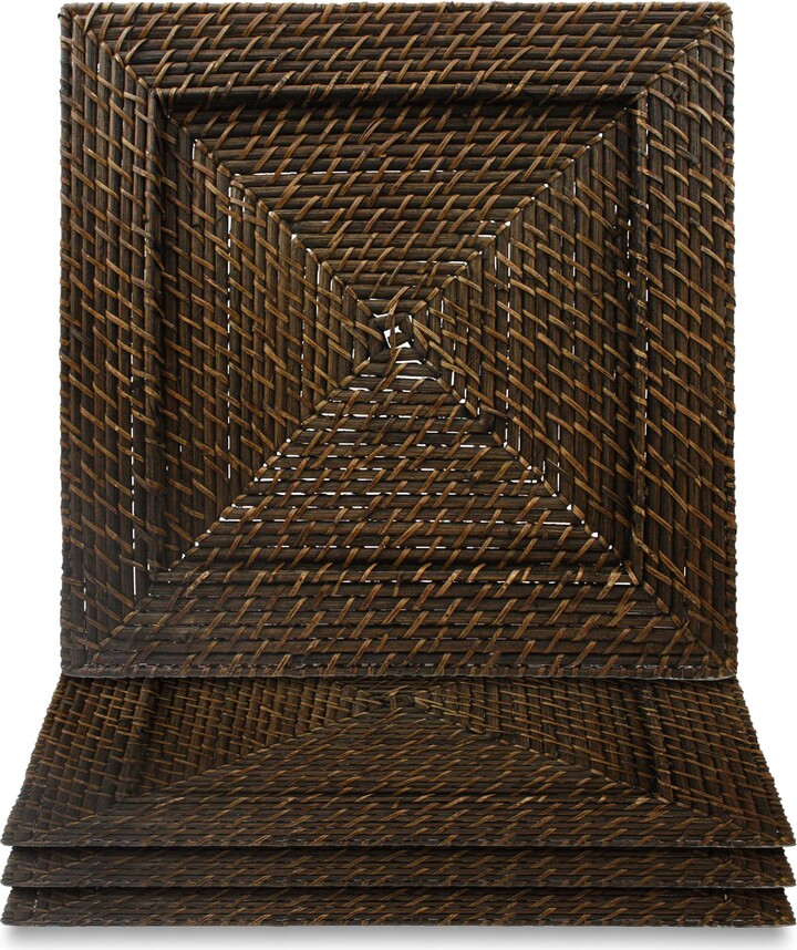 ChargeIt! by Jay ChargeIt by Jay Square Chargers Set of 4 Decorative Service Plates for Home, Professional Fine Dining Perfect for Events & Dinner Parties -, Brown