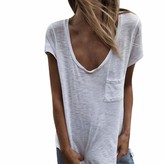 Thumbnail for your product : Lazzboy Women T-Shirt Top Plain Pocket Short Sleeve Blouse Ladies Slouch Shirt(XL(12)White