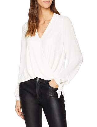 Karen Millen Women's Draped Wrap Shirt Regular Fit Plain V-Neck Long Sleeve Long Sleeve Top