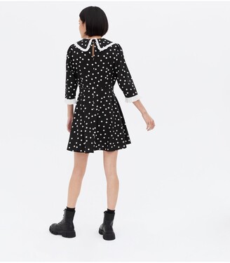 New Look Black Spot Crepe Frill Collar Mini Tea Dress