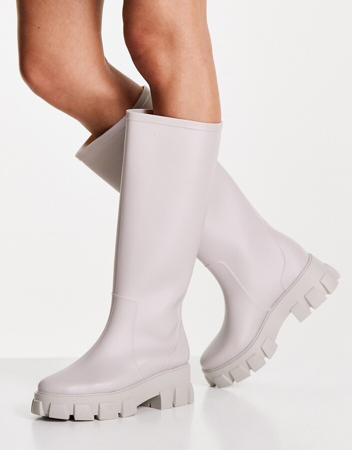 ASOS DESIGN Gracie chunky knee high rain boots in gray - ShopStyle