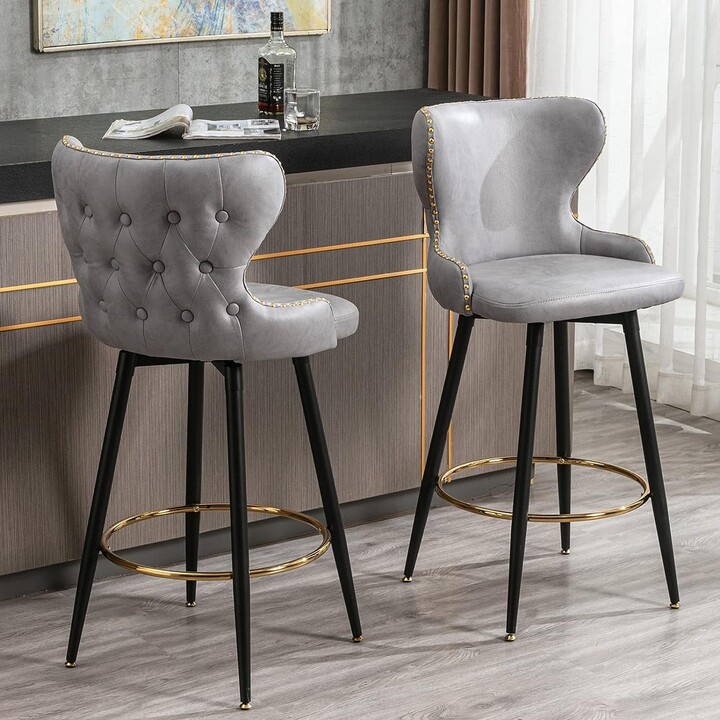 JEREMY Swivel Bar Height Stools Set of 2, 28.7 Inch Tufted Bar Chair