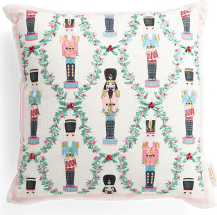 TJMAXX 18X18 Derrington Nutcrackers Pillow, Cotton/Polyester/Gold