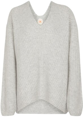 Ribbed V Neck Cashmere Sweater Womens Light Grey | Shop the world's largest  collection of fashion | ShopStyle