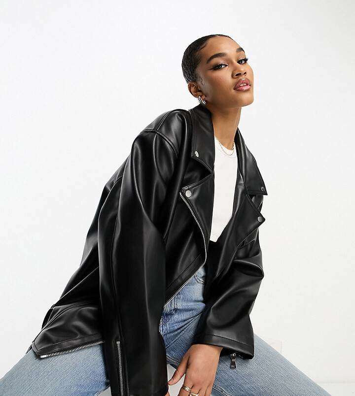 ASOS Tall ASOS DESIGN Tall longline oversized faux leather biker jacket in  black - ShopStyle