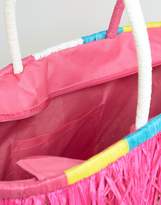 Thumbnail for your product : South Beach Fringe Straw Bag With Wrapped Handles