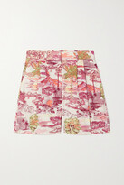 Thumbnail for your product : Emporio Sirenuse Beatrice Pleated Printed Cotton-drill Shorts - Pink
