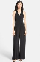 Thumbnail for your product : Vince Camuto Faux Leather Trim Wide Leg Jersey Jumpsuit