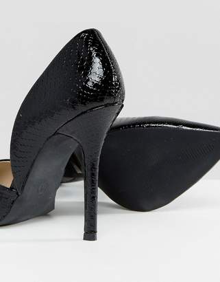 Glamorous Black Snake Heeled Court Shoes