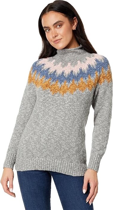 L.L. Bean Cotton Ragg Sweater Funnel Neck Pullover Fair Isle (Light Gray)  Women's Clothing - ShopStyle