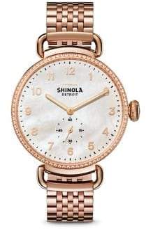 Shinola Canfield Diamond, Mother-Of-Pearl& Rose Goldtone Stainless Steel Bracelet Watch