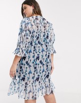 Thumbnail for your product : Lost Ink plus midi smock dress with volume sleeves and peplum hem in smudge floral print