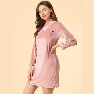 Allegra K Women's Loungewear V Neck Elegant Sleep Shirt Sleepwear Nightdress Pink XS