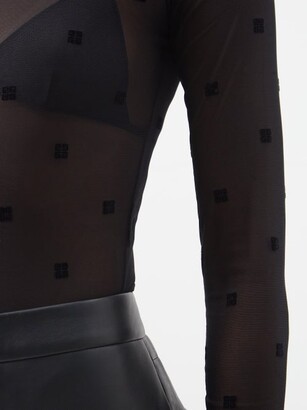 Givenchy Transparent Jacquard-logo Tulle Bodysuit - Black