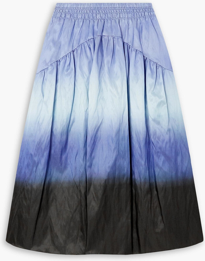 Vince Gathered ombré cotton-blend midi skirt ShopStyle