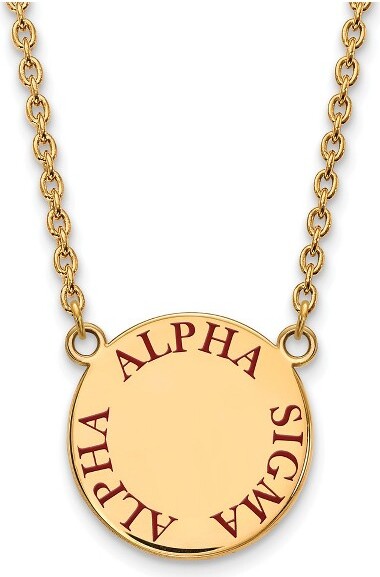 Black Bow Jewelry Co. BlackBowJewelry14kYellowGoldPlatedSterlingSilverAlphaSigmaAlphaGreekLifeEnameledNameLargeDiscNecklace18Inch