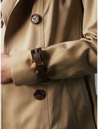 Burberry Leather Trim Cotton Gabardine Trench Coat