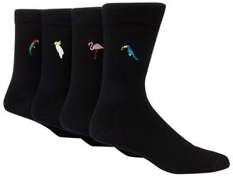 Red Herring - Pack Of 4 Black Exotic Bird Embroidered Ankle Socks