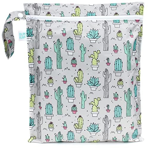 Bumkins Waterproof Wet Bag, Washable, Reusable for Travel, Beach, Pool, Stroller, Diapers, Dirty Gym Clothes, Wet Swimsuits, Toiletries, Electronics, Toys, 12x14 – Cactus