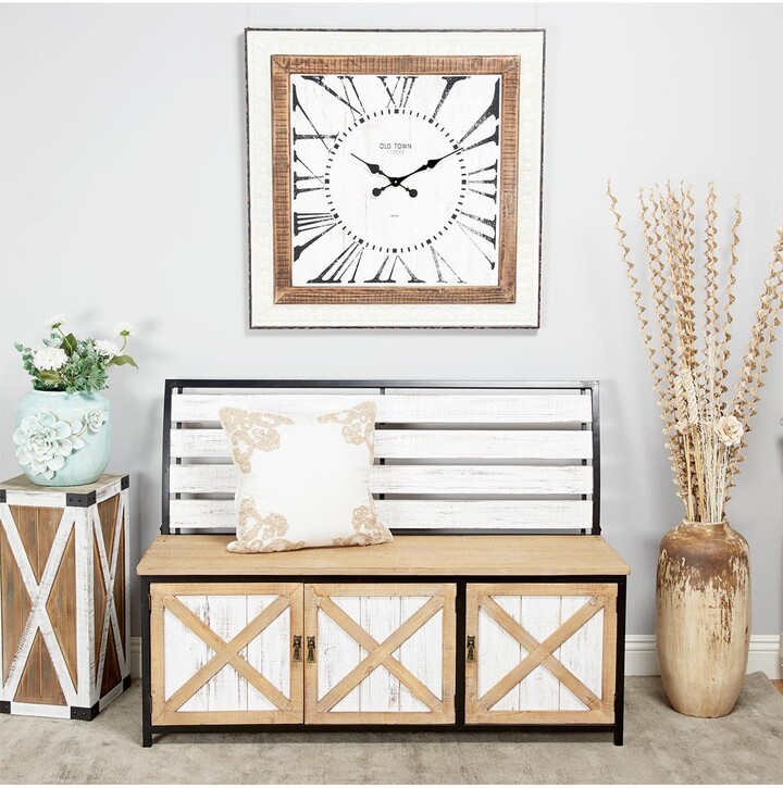 Willow Row Farmhouse Style Extra Large White Square Wood and Metal Wall