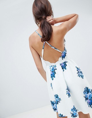 ASOS DESIGN Scuba Scallop Mini Dress in Floral Print