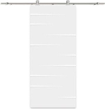 Calhome Paneled Manufactured Wood and Metal Barn Door with Installation Hardware Kit