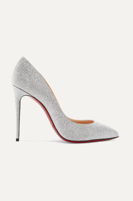 Christian Louboutin Pigalle Follies 100 Glittered Leather Pumps - Silver