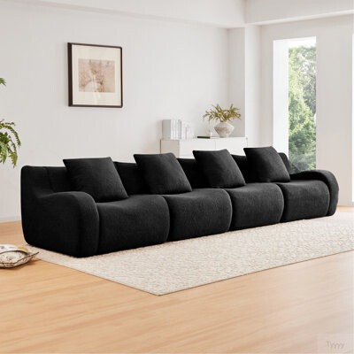 Latitude Run 4-Seat Boneless SofaHigh-Quality Teddy FabricNo Assembly Required Curved ArmrestAnti-Slip Design32D High Density Sponge Full Compression Vacuum Pa