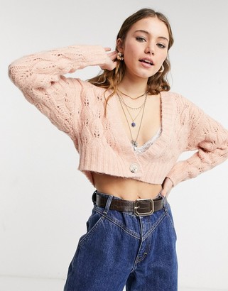 Topshop stitch detail cropped cardigan in peach - ShopStyle