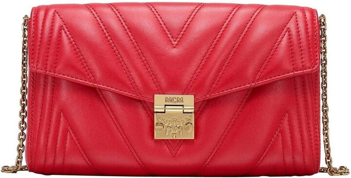 MCM Women's Red Quilted Leather Millie Crossbody Chain Bag