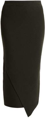 Allude Ribbed Wool And Cashmere Blend Midi Skirt - Womens - Khaki