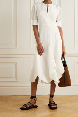 Loewe Asymmetric Silk And Voile Midi Dress - White