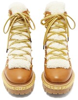 Thumbnail for your product : Christian Louboutin Yeti Donna Faux-fur Trim Studded Leather Boots - Tan